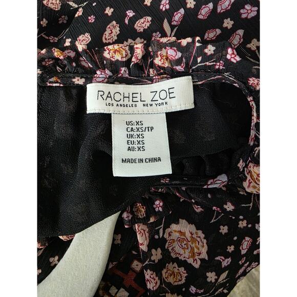 RACHEL ZOE Black Ground Chiffon Floral Border Back Key-Hole Prt - Picture 6 of 7